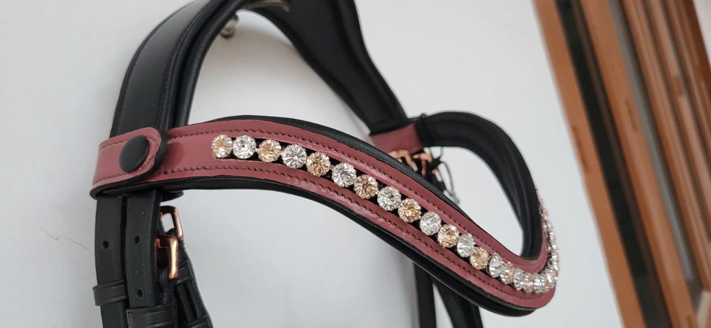 Burgundy and Rose Gold Rolled Bridle