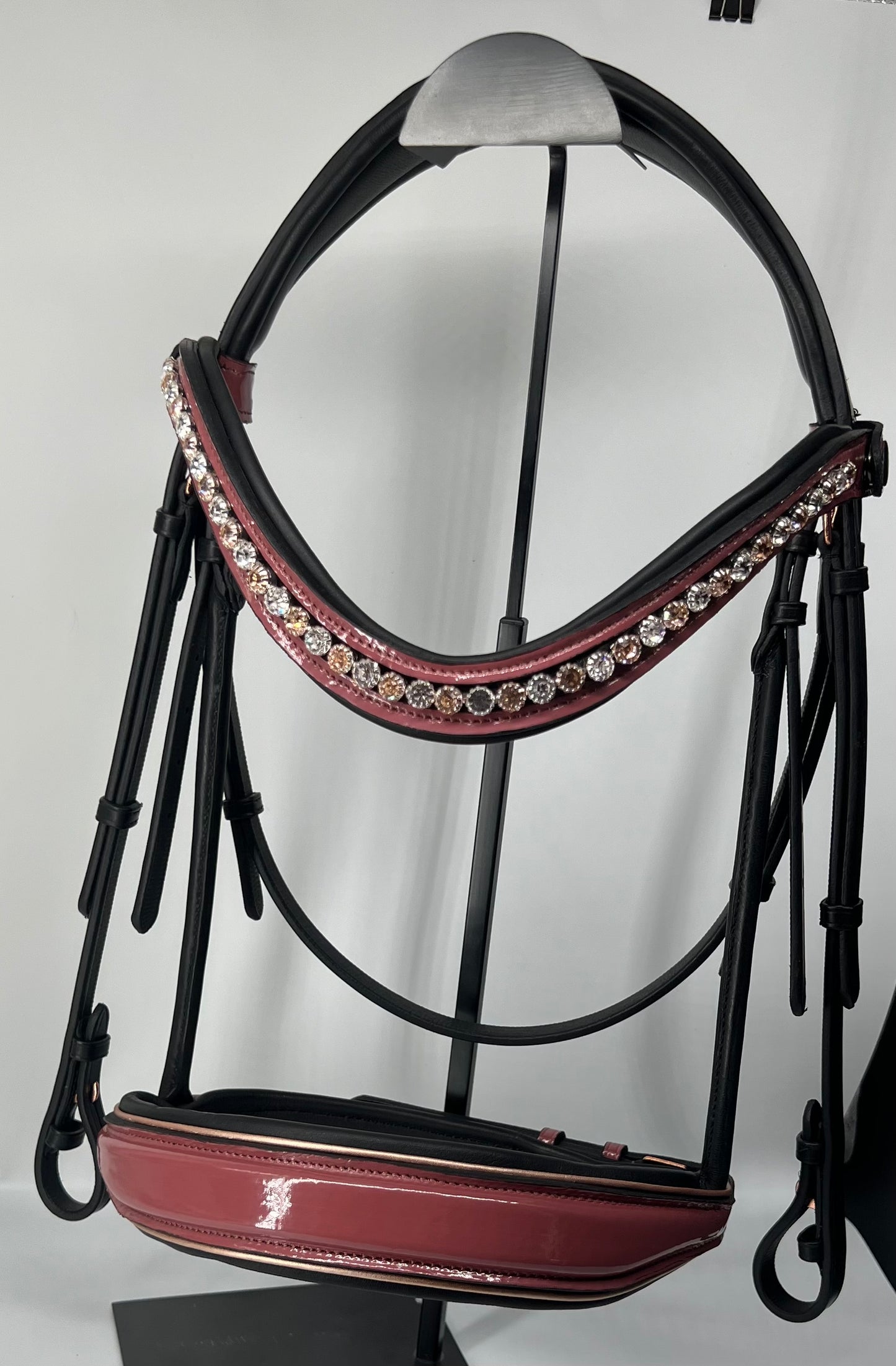 Burgundy and Rose Gold Rolled Bridle