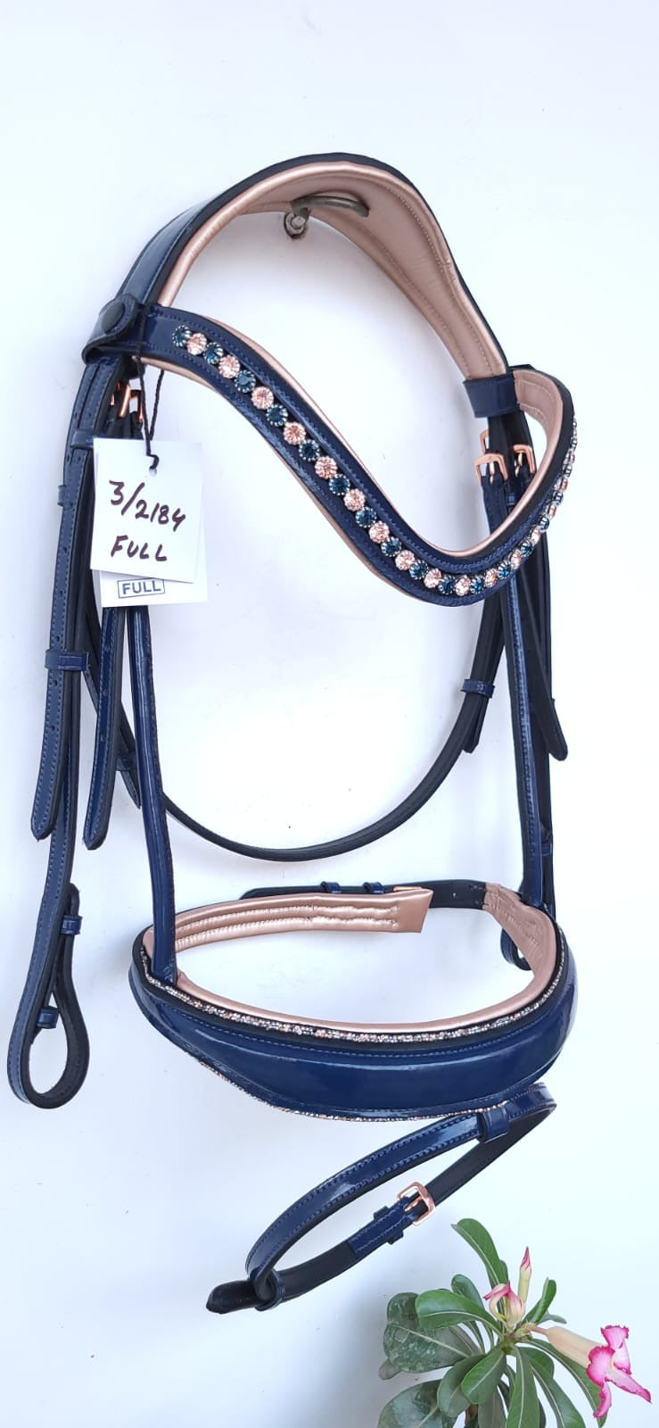 Navy & Rose Gold Rolled Bridle.