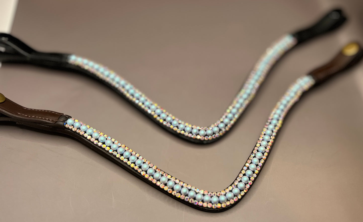 CLEARANCE Iridescent Blue Swarovski Crystal Pearls & Clear Rhinestone Browband