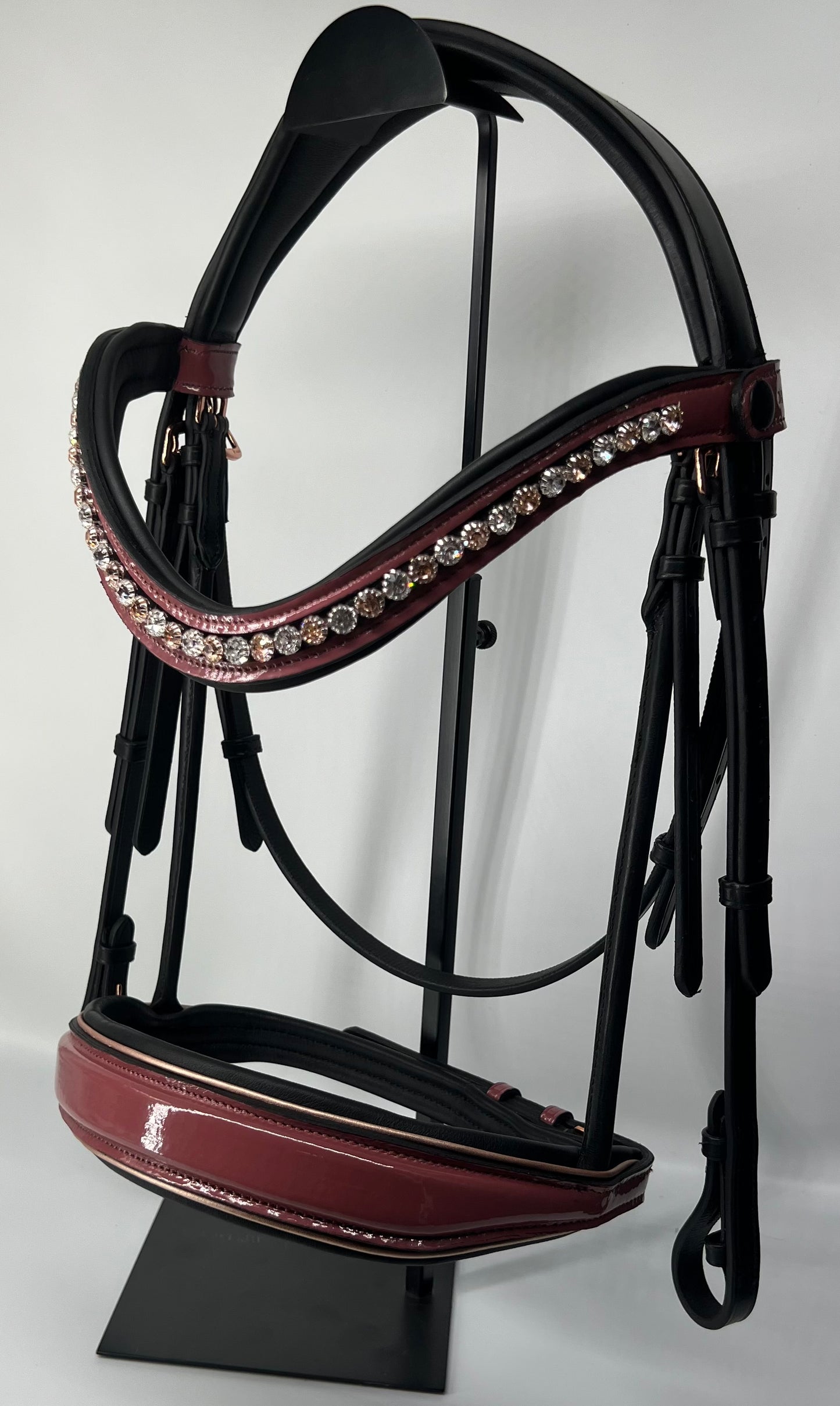 Burgundy and Rose Gold Rolled Bridle