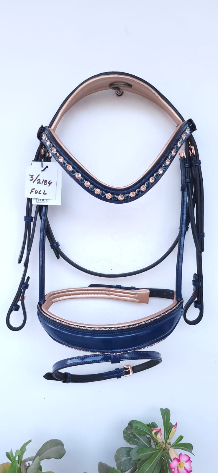 Navy & Rose Gold Rolled Bridle.