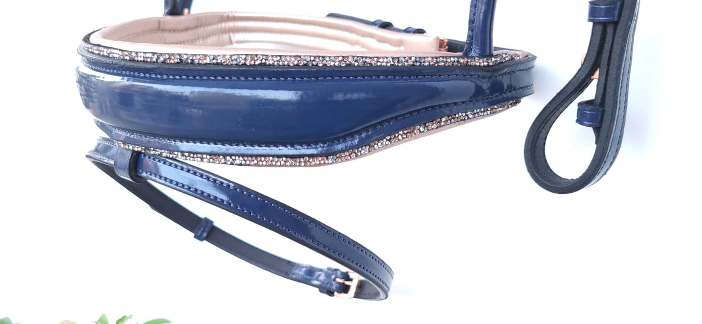 Navy & Rose Gold Rolled Bridle.
